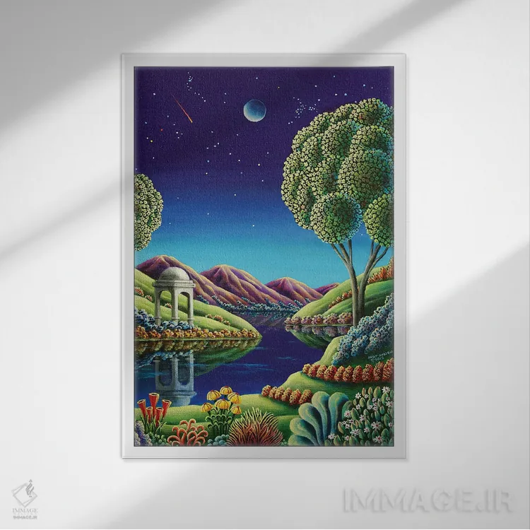 تابلو طلوع ماه آبی اثر اندی راسل - نمای قابدار سفید