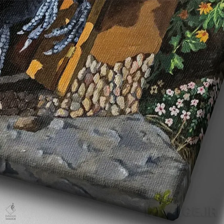 تابلو ماقبل تاریخ با رنگ آبی اثر آرتور ریو - نمای نزدیک بافت بوم