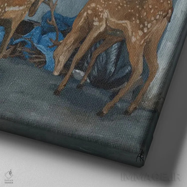 تابلو گوزنهای سرگردان در سانتو آنتونیو اثر آرتور ریو - نمای نزدیک بافت بوم