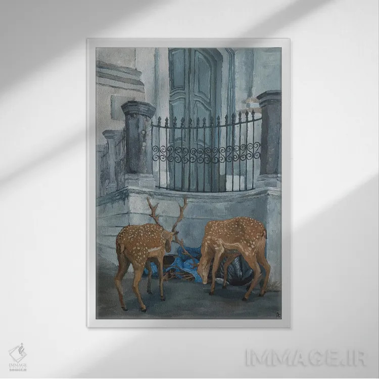 تابلو گوزنهای سرگردان در سانتو آنتونیو اثر آرتور ریو - نمای قابدار سفید