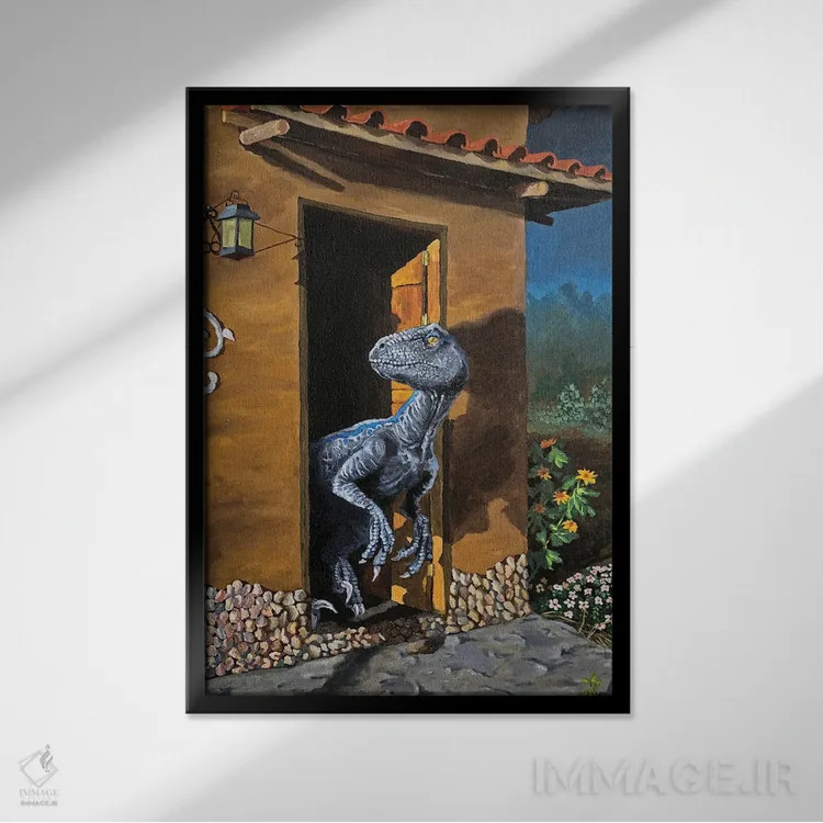 تابلو ماقبل تاریخ با رنگ آبی اثر آرتور ریو - نمای قابدار مشکی