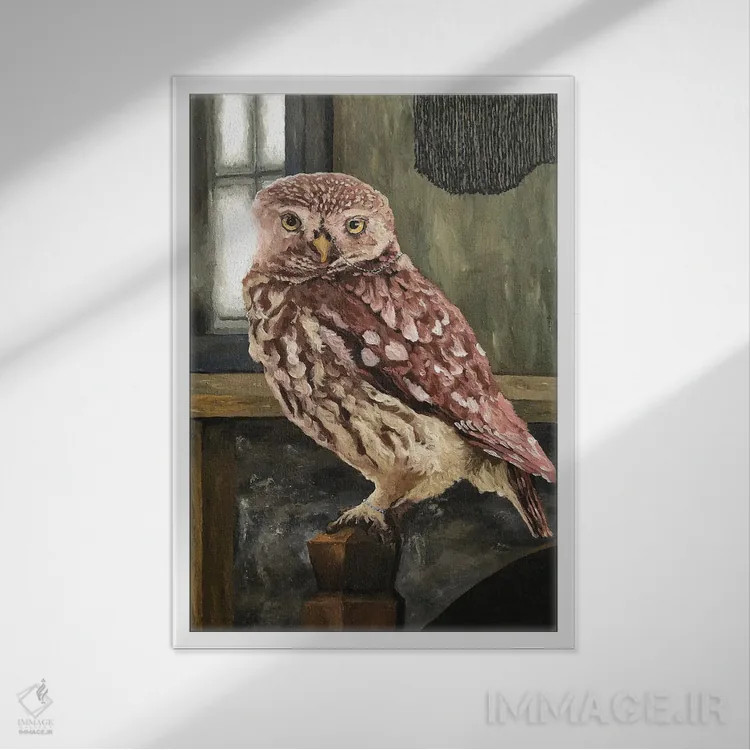 تابلو جغد در خانه اثر آرتور ریو - نمای قابدار سفید