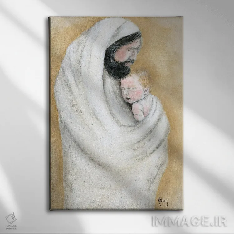 تابلو در آغوش عیسی اثر اشلی بردلی - نمای روبهرو روی دیوار