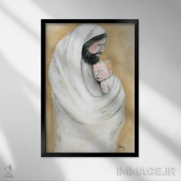 تابلو در آغوش عیسی اثر اشلی بردلی - نمای قابدار مشکی