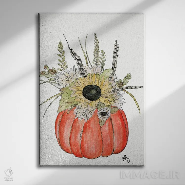 تابلو دستهگل کدو تنبل اثر اشلی بردلی - نمای روبهرو روی دیوار