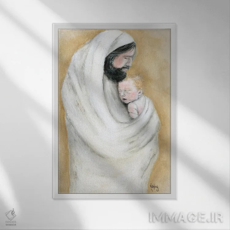 تابلو در آغوش عیسی اثر اشلی بردلی - نمای قابدار سفید