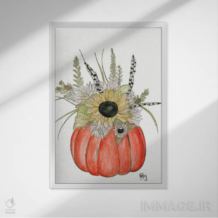 تابلو دستهگل کدو تنبل اثر اشلی بردلی - نمای قابدار سفید