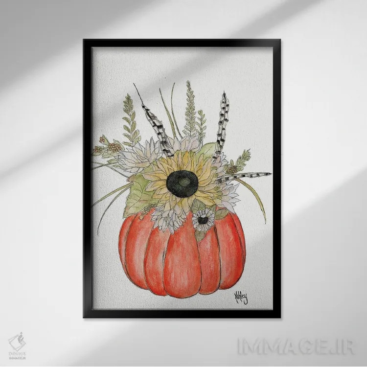 تابلو دستهگل کدو تنبل اثر اشلی بردلی - نمای قابدار مشکی