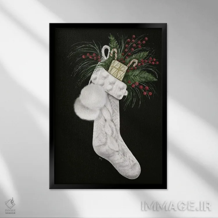 تابلو جوراب کریسمس اثر اشلی بردلی - نمای قابدار مشکی