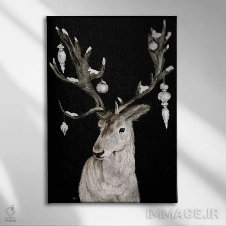 تابلو گوزن کریسمس مبارک اثر اشلی بردلی - نمای روبهرو روی دیوار