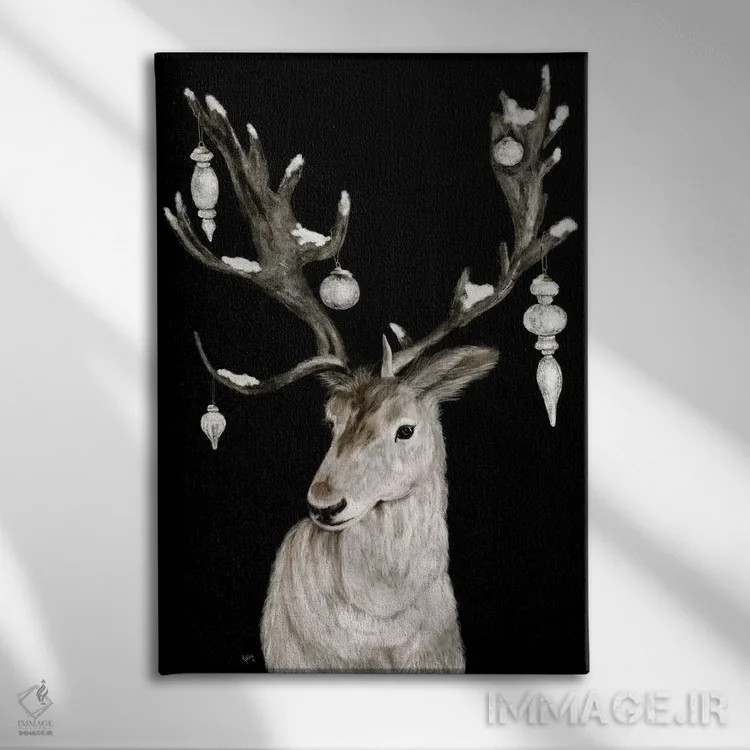 تابلو گوزن کریسمس مبارک اثر اشلی بردلی - نمای روبهرو روی دیوار