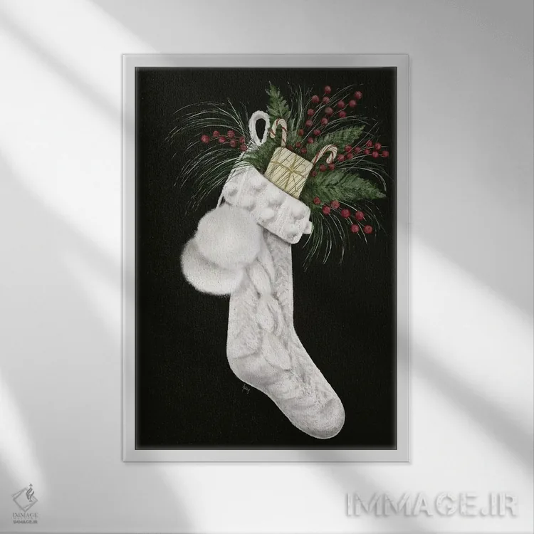 تابلو جوراب کریسمس اثر اشلی بردلی - نمای قابدار سفید