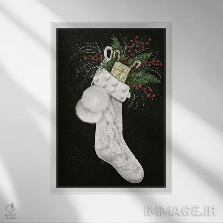 تابلو جوراب کریسمس اثر اشلی بردلی - نمای قابدار سفید