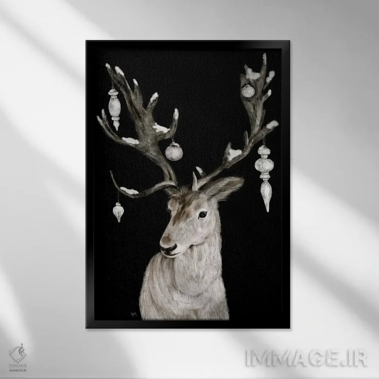 تابلو گوزن کریسمس مبارک اثر اشلی بردلی - نمای قابدار مشکی