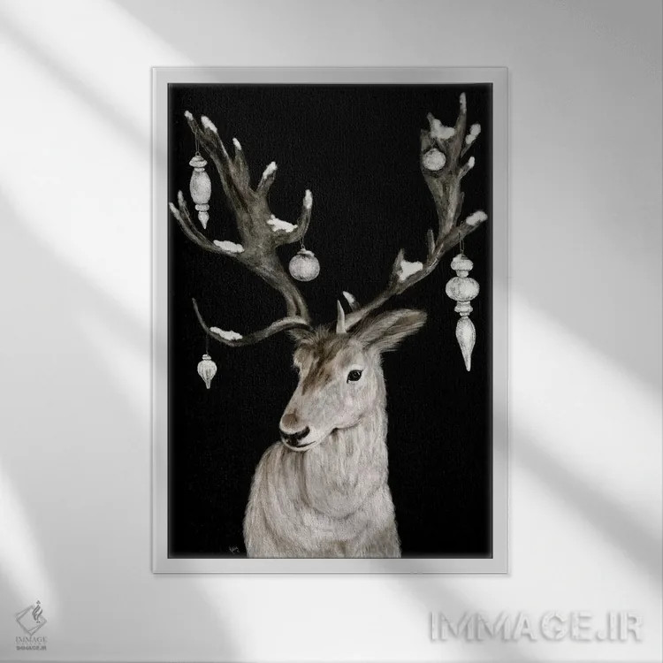 تابلو گوزن کریسمس مبارک اثر اشلی بردلی - نمای قابدار سفید