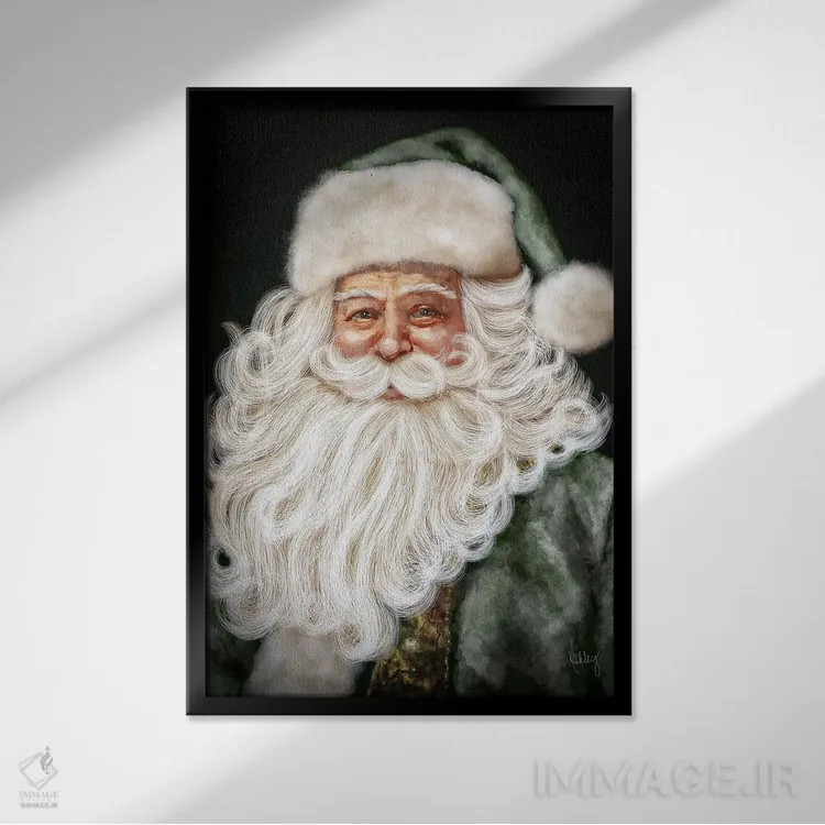 تابلو بابانوئل سبز اثر اشلی بردلی - نمای قابدار مشکی