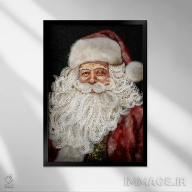 تابلو بابانوئل قرمز اثر اشلی بردلی - نمای قابدار مشکی