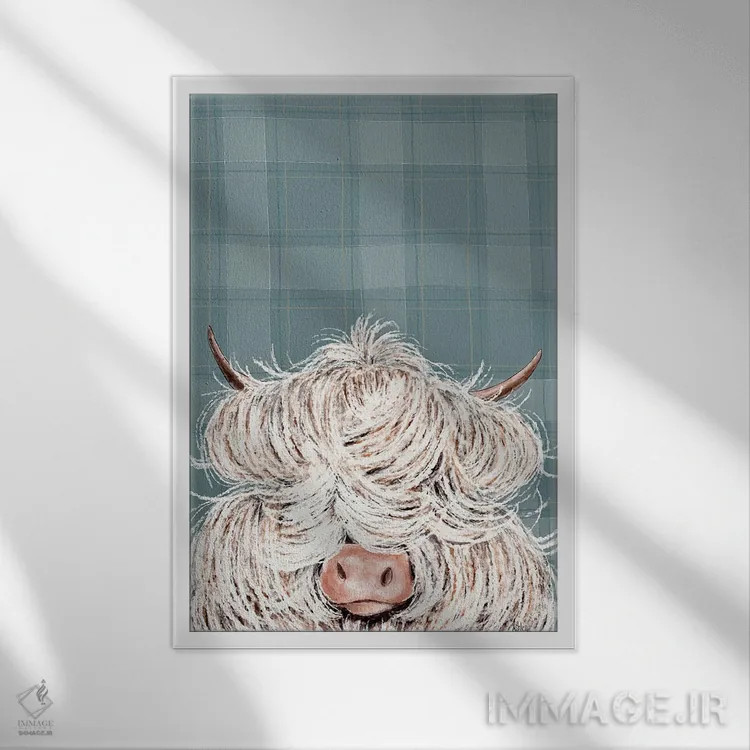 تابلو گاو پشمالو اثر اشلی بردلی - نمای قابدار سفید