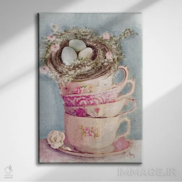 تابلو فنجانهای چای بهاری اثر اشلی بردلی - نمای روبهرو روی دیوار
