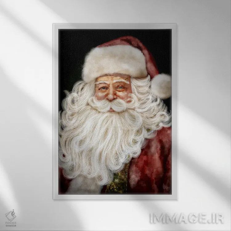 تابلو بابانوئل قرمز اثر اشلی بردلی - نمای قابدار سفید