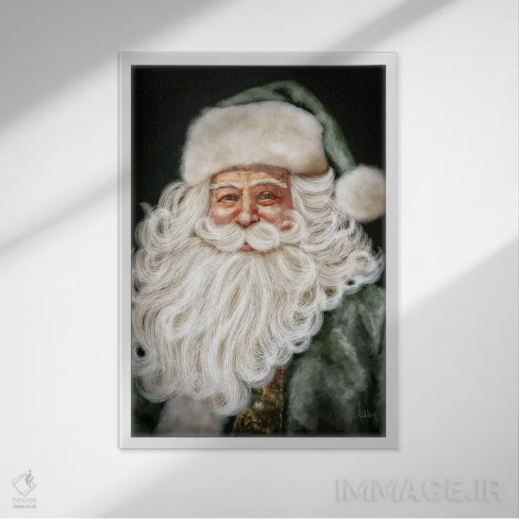 تابلو بابانوئل سبز اثر اشلی بردلی - نمای قابدار سفید