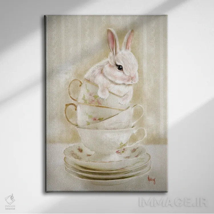 تابلو فنجانهای خرگوشی اثر اشلی بردلی - نمای روبهرو روی دیوار