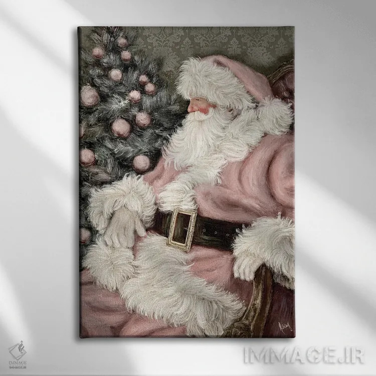 تابلو بابانوئل صورتی شاد اثر اشلی بردلی - نمای روبهرو روی دیوار