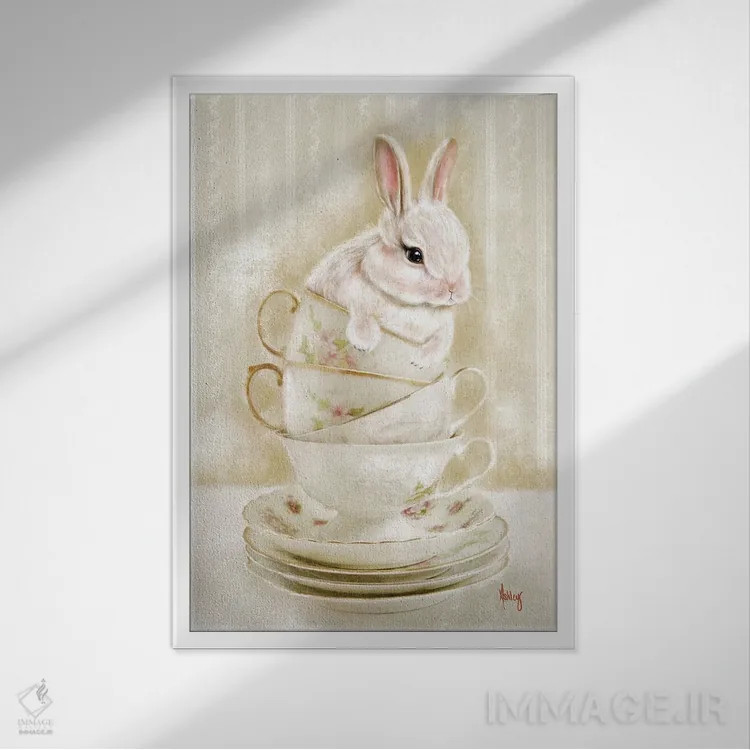 تابلو فنجانهای خرگوشی اثر اشلی بردلی - نمای قابدار سفید
