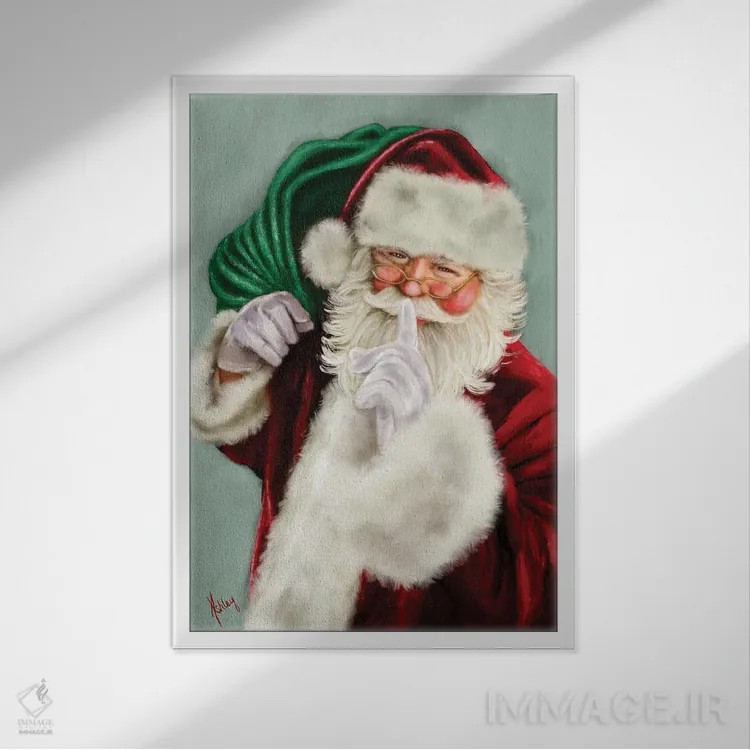 تابلو بابانوئل که ساکت میکند اثر اشلی بردلی - نمای قابدار سفید