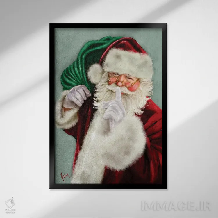 تابلو بابانوئل که ساکت میکند اثر اشلی بردلی - نمای قابدار مشکی