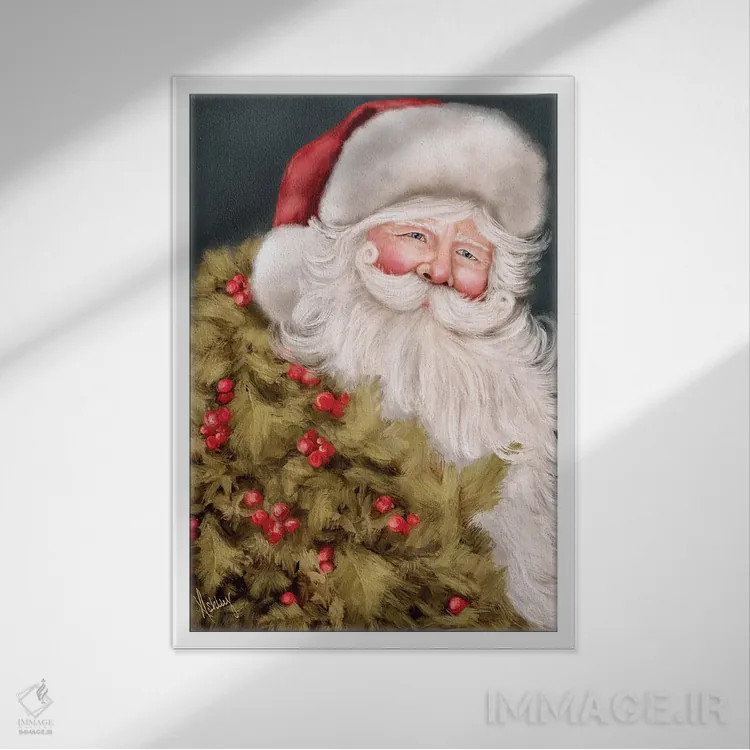 تابلو بابانوئل دنیای قدیم اثر اشلی بردلی - نمای قابدار سفید