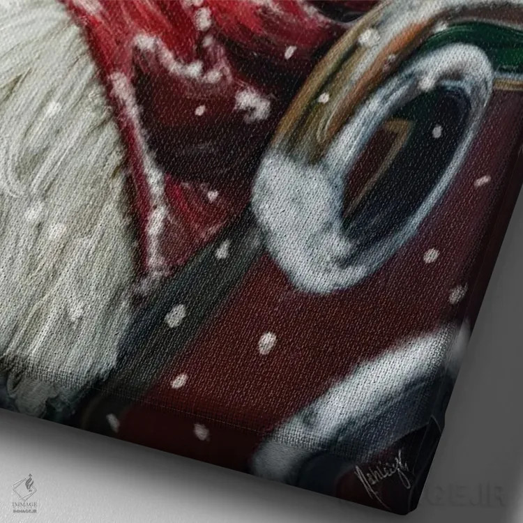 تابلو سورتمهٔ بابانوئل اثر اشلی بردلی - نمای نزدیک بافت بوم