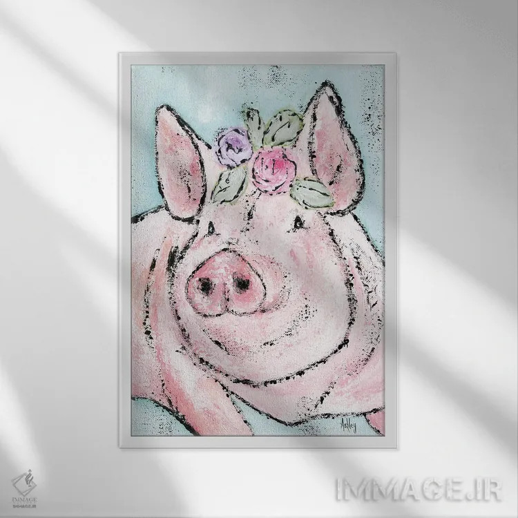 تابلو خوک صورتی اثر اشلی بردلی - نمای قابدار سفید