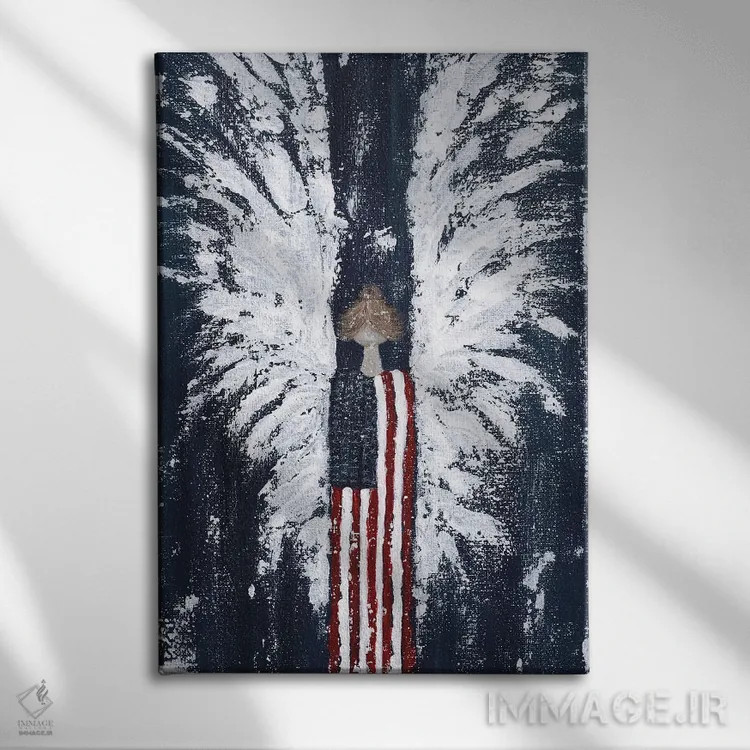 تابلو فرشتهٔ آمریکایی (سبک Americana) اثر اشلی بردلی - نمای روبهرو روی دیوار