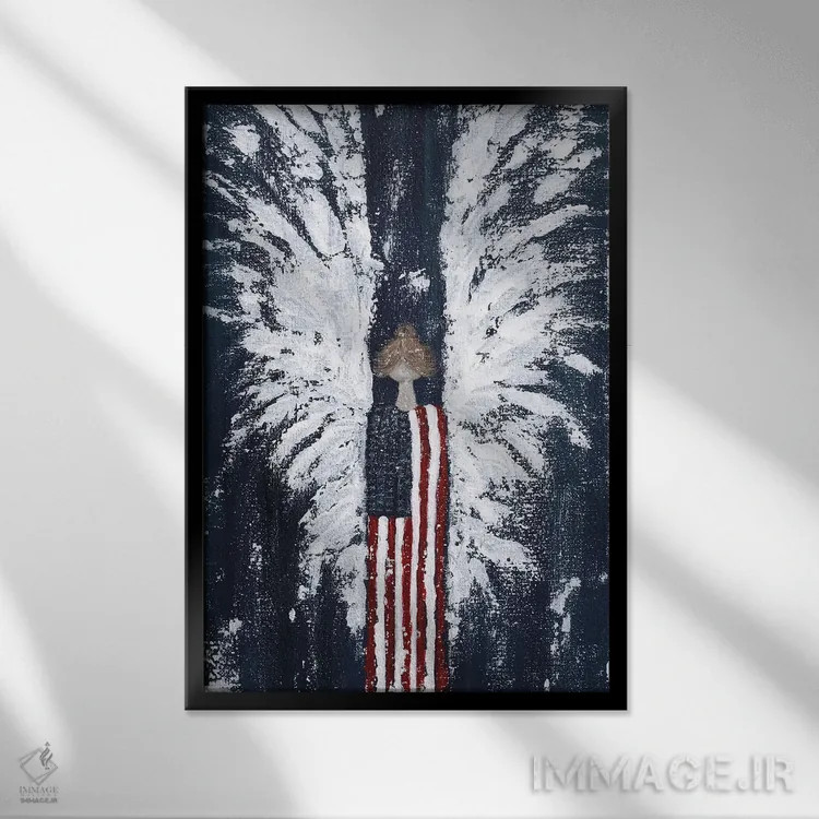 تابلو فرشتهٔ آمریکایی (سبک Americana) اثر اشلی بردلی - نمای قابدار مشکی