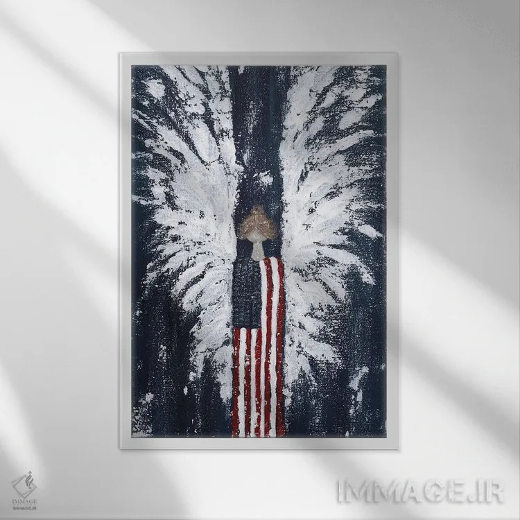 تابلو فرشتهٔ آمریکایی (سبک Americana) اثر اشلی بردلی - نمای قابدار سفید