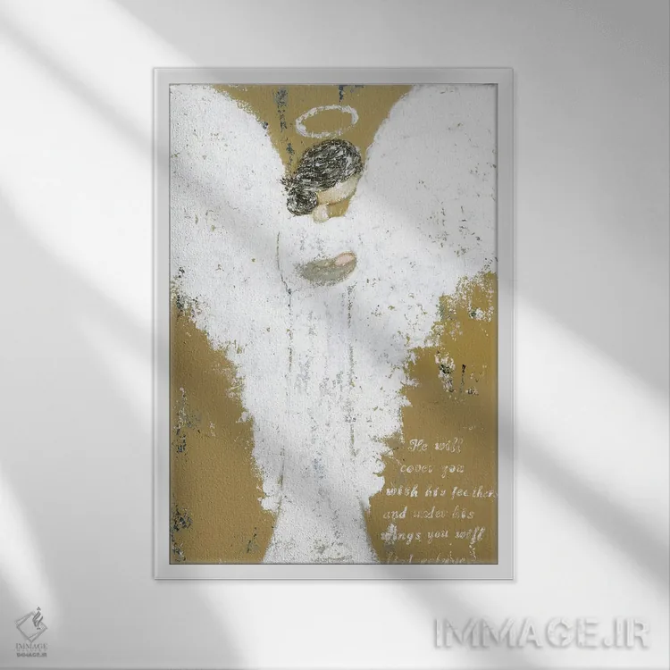 تابلو فرشته در حال نگه داشتن کودک اثر اشلی بردلی - نمای قابدار سفید