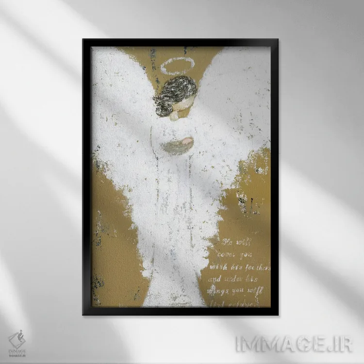 تابلو فرشته در حال نگه داشتن کودک اثر اشلی بردلی - نمای قابدار مشکی