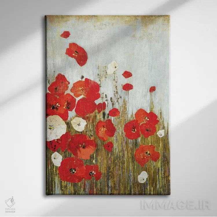 تابلو شقایقها در باد اثر آسیا جنسن - نمای روبهرو روی دیوار