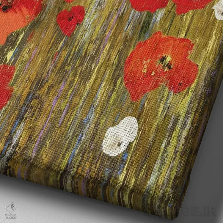 تابلو شقایقها در باد اثر آسیا جنسن - نمای نزدیک بافت بوم