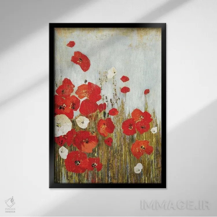 تابلو شقایقها در باد اثر آسیا جنسن - نمای قابدار مشکی