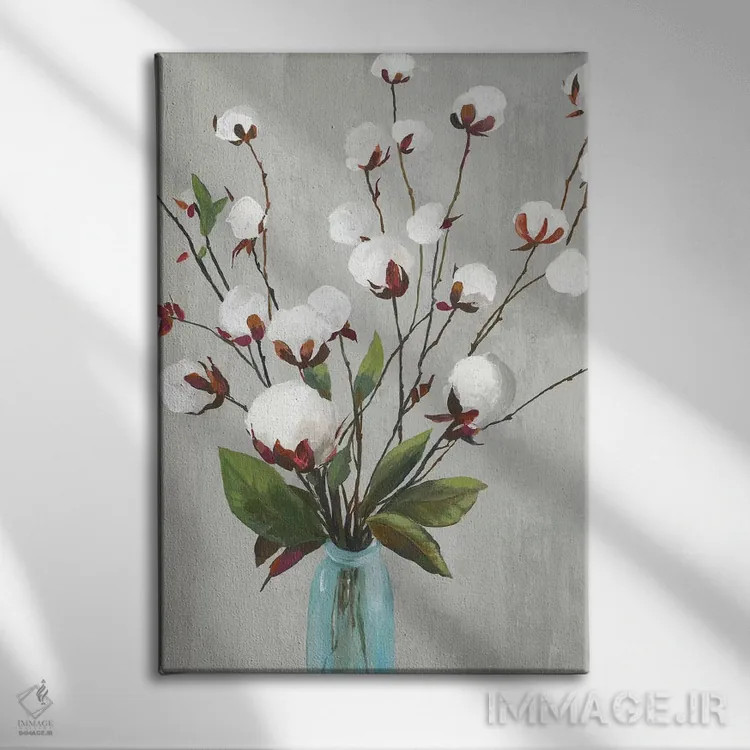 تابلو گلهای پنبهای II اثر آسیا جنسن - نمای روبهرو روی دیوار