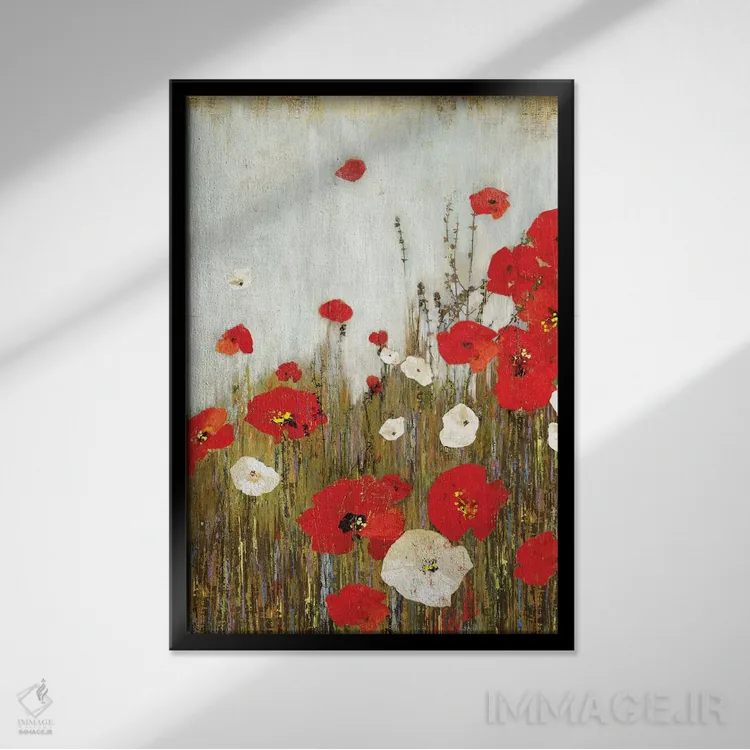 تابلو شقایقهای سرخ اثر آسیا جنسن - نمای قابدار مشکی