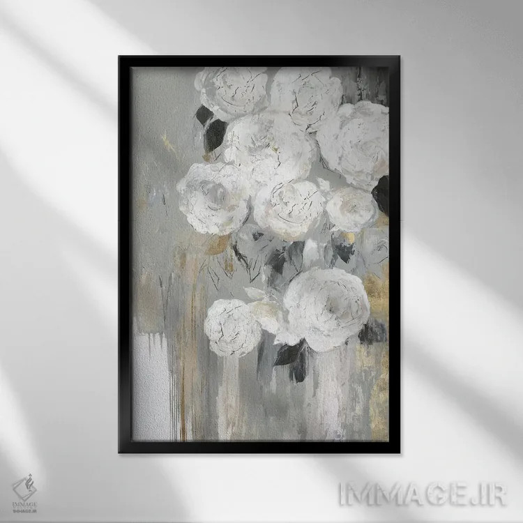 تابلو خاکستری آبشاری اثر آسیا جنسن - نمای قابدار مشکی