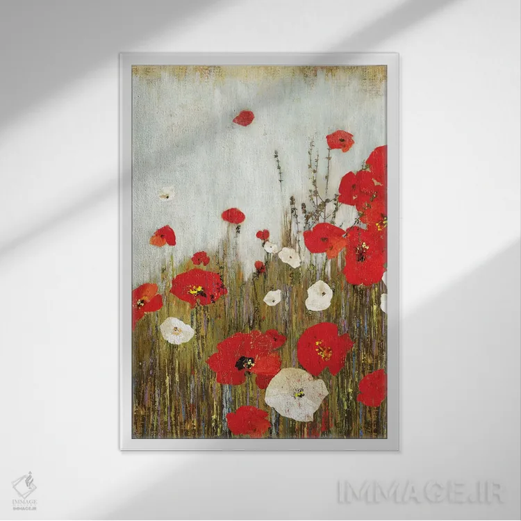 تابلو شقایقهای سرخ اثر آسیا جنسن - نمای قابدار سفید