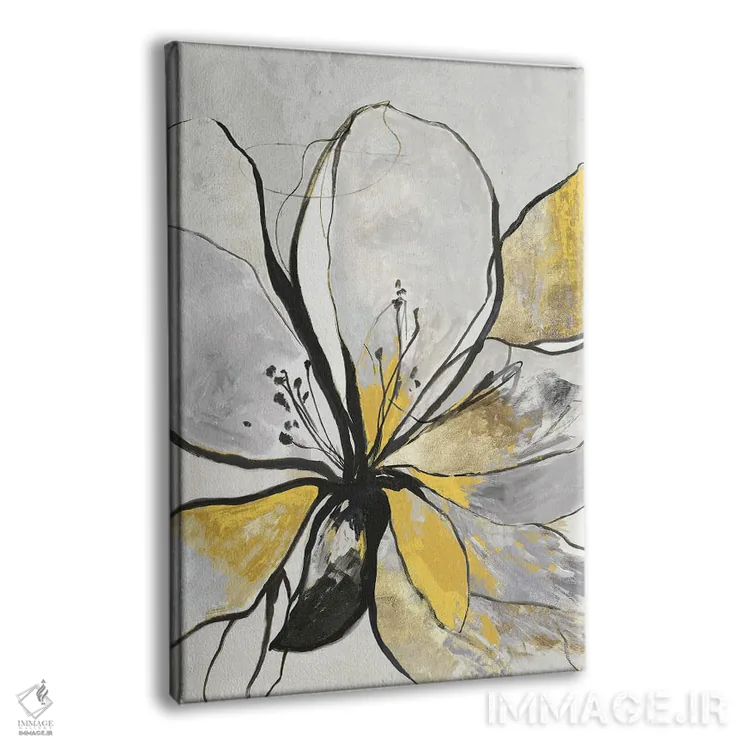 تابلو گل خطی II نسخه زرد اثر آسیا جنسن - نمای پرسپکتیو محصول