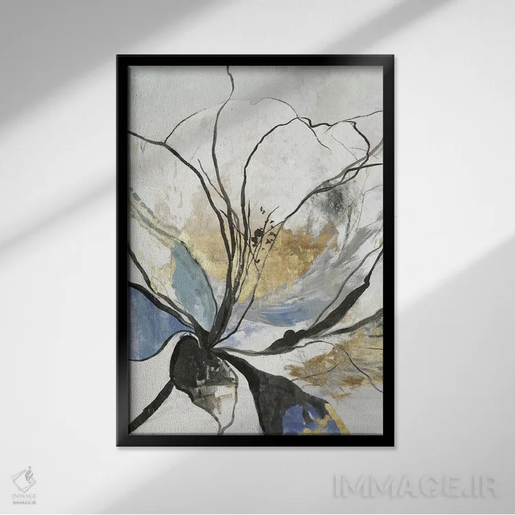 تابلو گل خطی I اثر آسیا جنسن - نمای قابدار مشکی