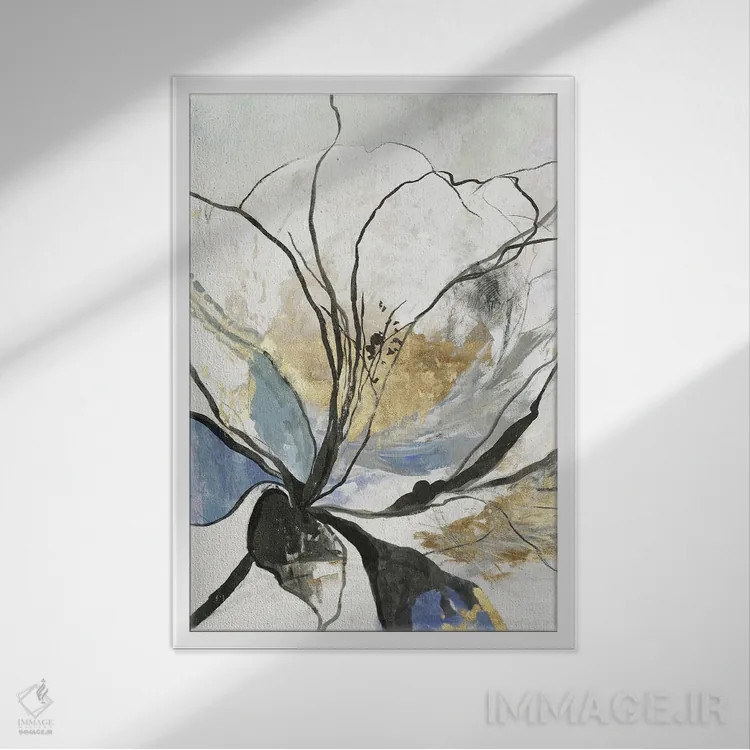تابلو گل خطی I اثر آسیا جنسن - نمای قابدار سفید