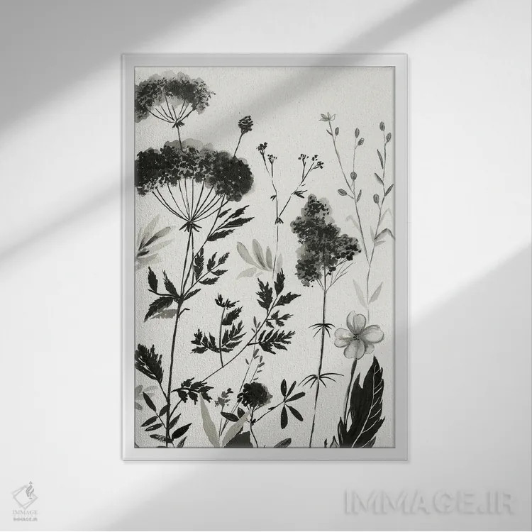 تابلو گیاهان سیاه II اثر آسیا جنسن - نمای قابدار سفید