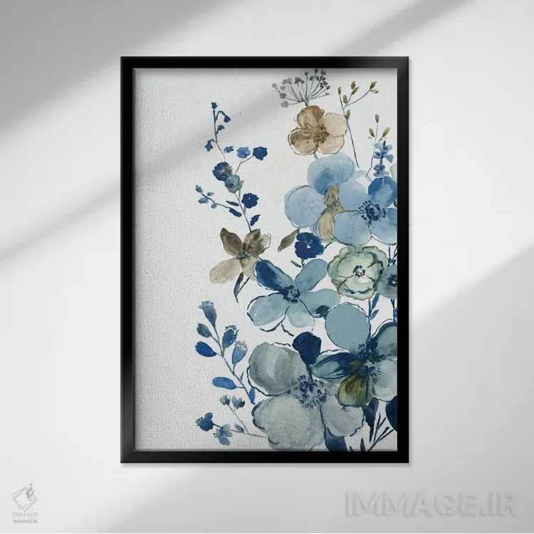 تابلو باغ شکوفهزن آبی II اثر آسیا جنسن - نمای قابدار مشکی